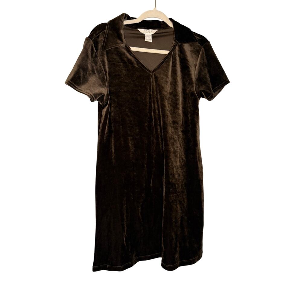 Vintage y2k‎ Express Tricot brown velour collared mini dress